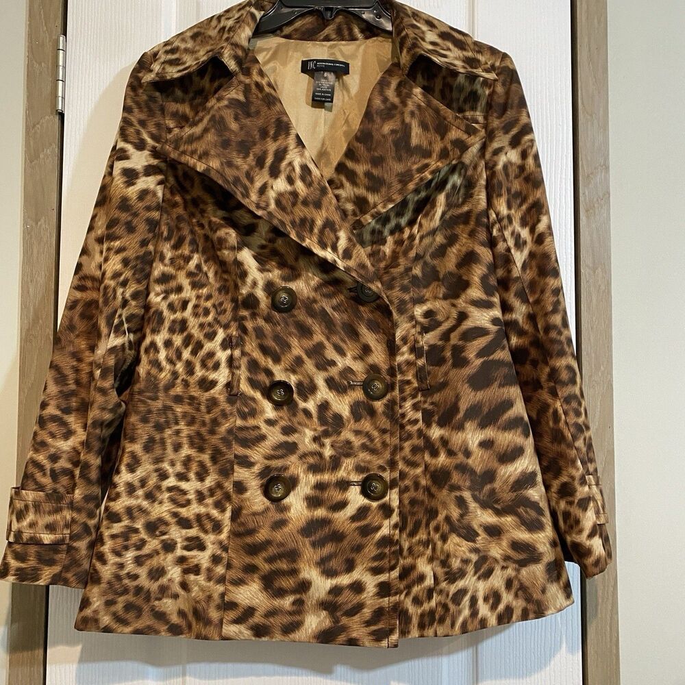 INC International Concepts Leopard Double Breasted Jacket Small *Missing Belt